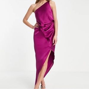 Asos Satin One Shoulder Drape MIDI Dress